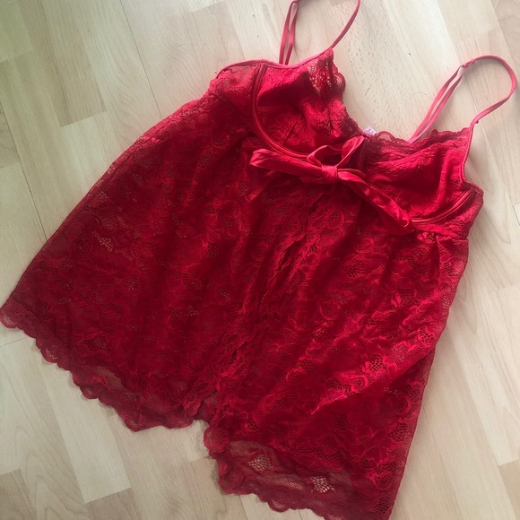 💋🌹 Sexy Babydoll Red Lace Seductive Lingerie La Vie En Rose - Picture 3 of 11
